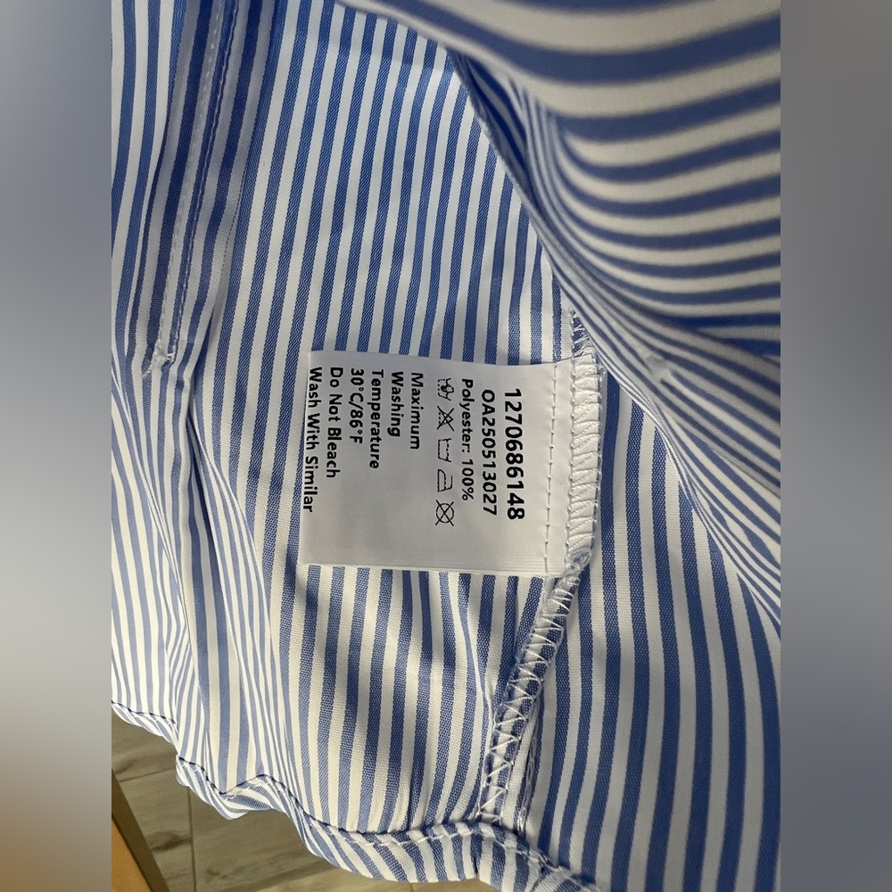 COMMENSE Blue & White Striped Collared Shirt – Waist-Cinching Design – XS – NWT - Picture 7 of 11
